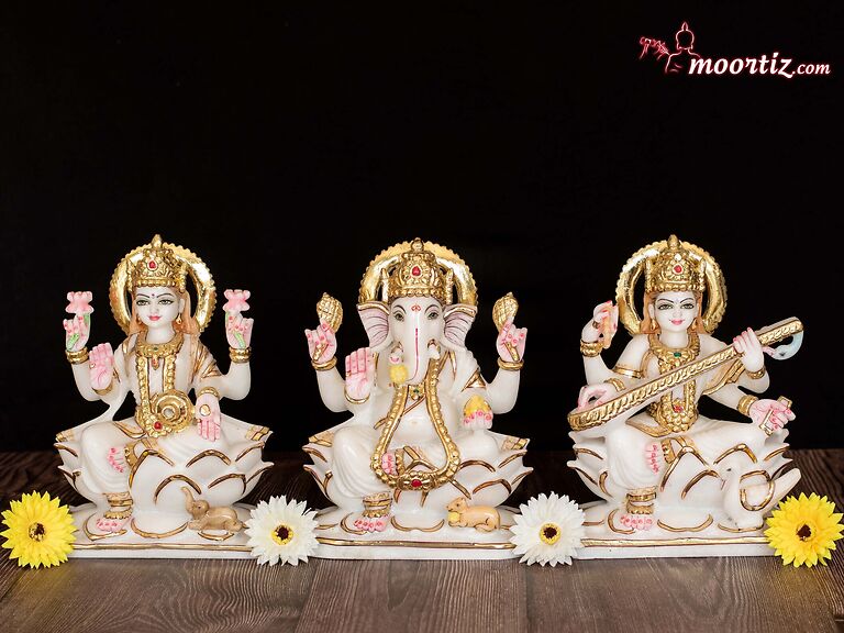 Ganesh Laxmi Saraswati Set Vietnam Marble